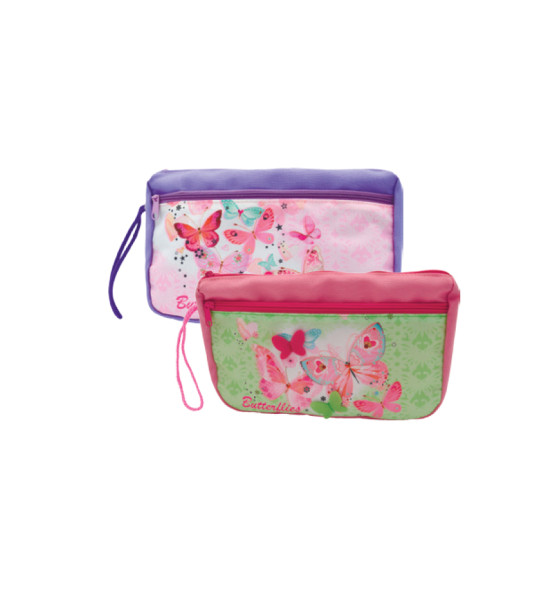 Cartuchera/Estuche Escolar, Mod. Butterflies II. 2 Cierres, 2 Colores Surtidos. Unidad